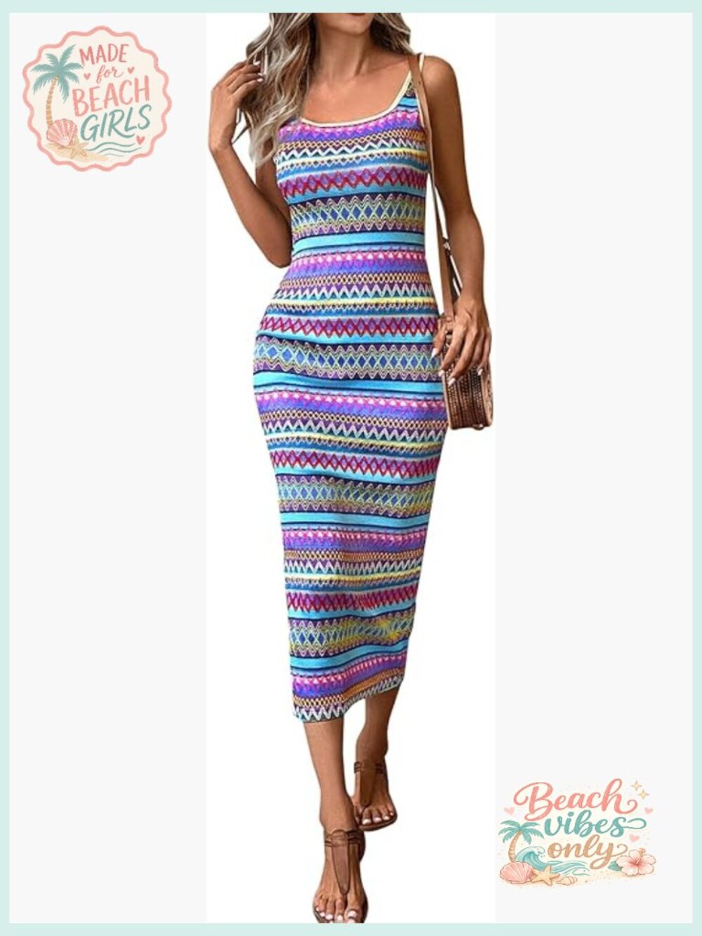 Striped Square Neck Maxi Dress Sleeveless Tank Bodycon Side Slit